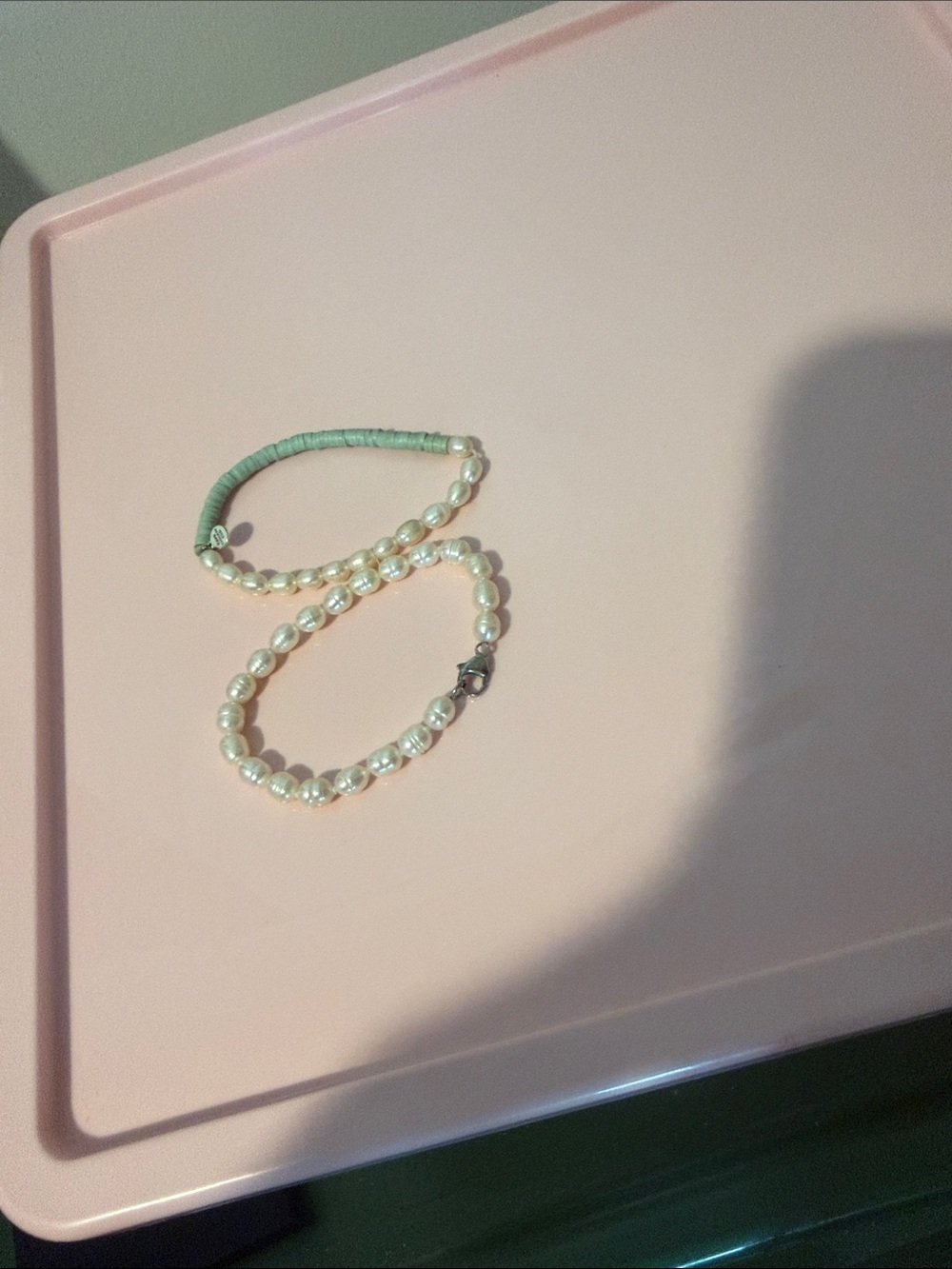 Pearl Bead Bracelett and Pearl Bead Bracelet with Mint Cord Accent